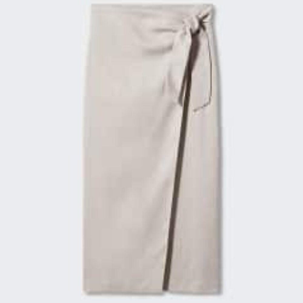 Mango Linen Blend Wrap Skirt Midi